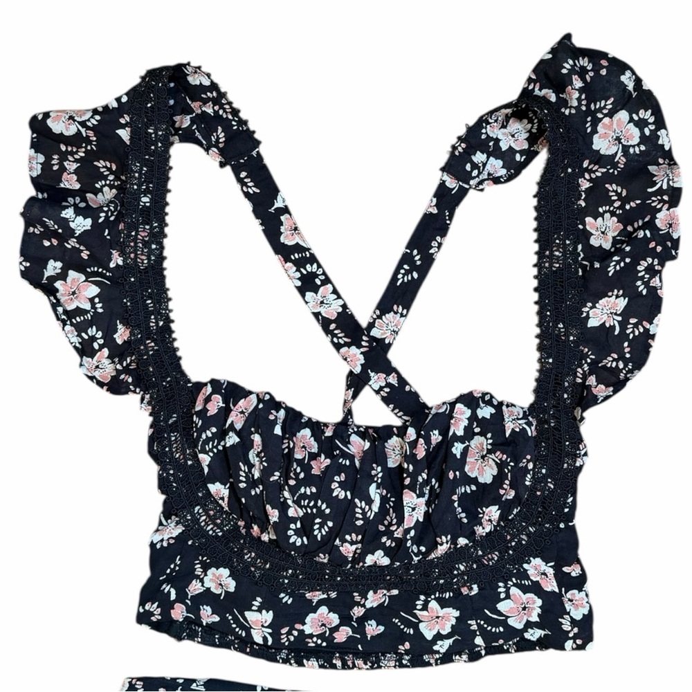 Free People Bijou 2 Pc Floral Set Sz 4 Black Cottagecore Open Back Maxi Skirt - Picture 5 of 14